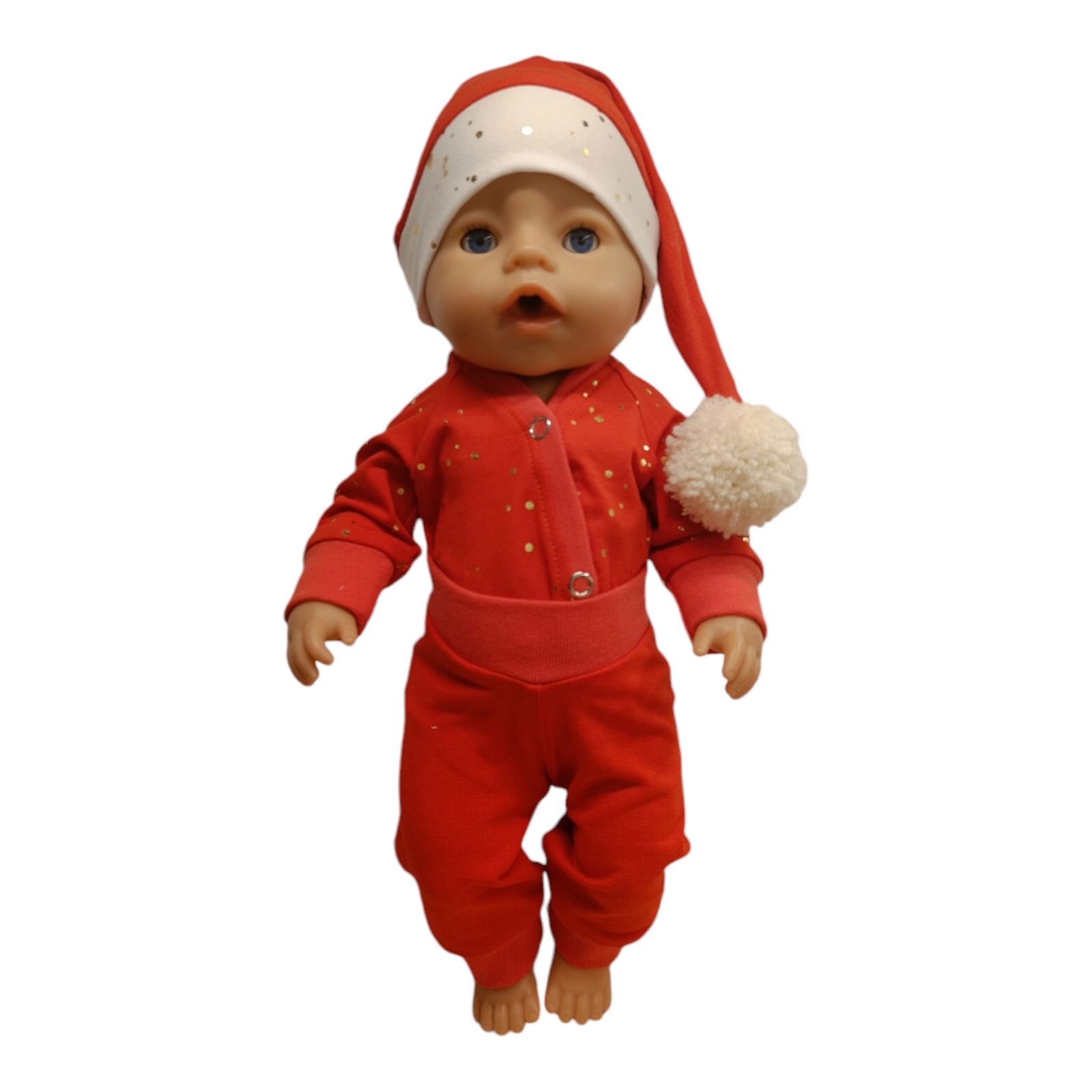 Päkapikumüts pikk kuldsete täppidega nukule (nukuriided)