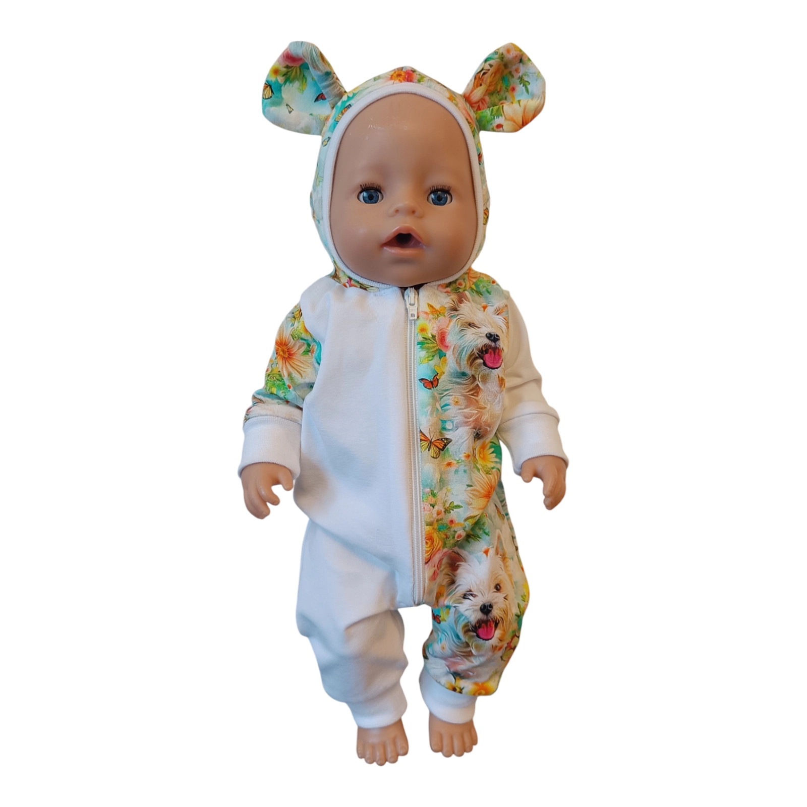 Kombekas nukule kutsikas lilledega (nukuriided)