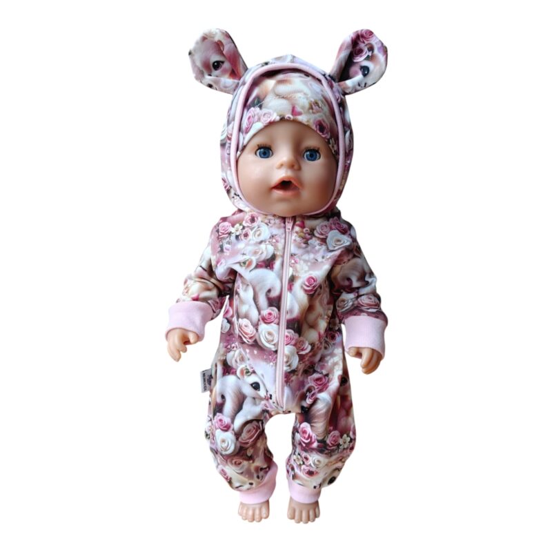 Kombekas ja müts nukule oravad lilledega (nukuriided)