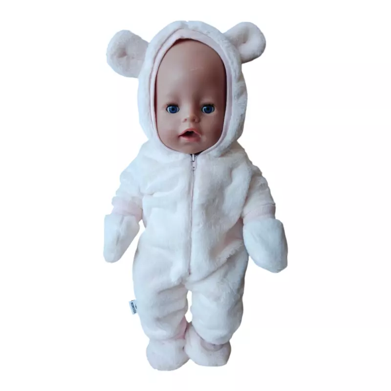 Kombekas, kindad ja papud nukule heleroosa mõmmik (nukuriided)