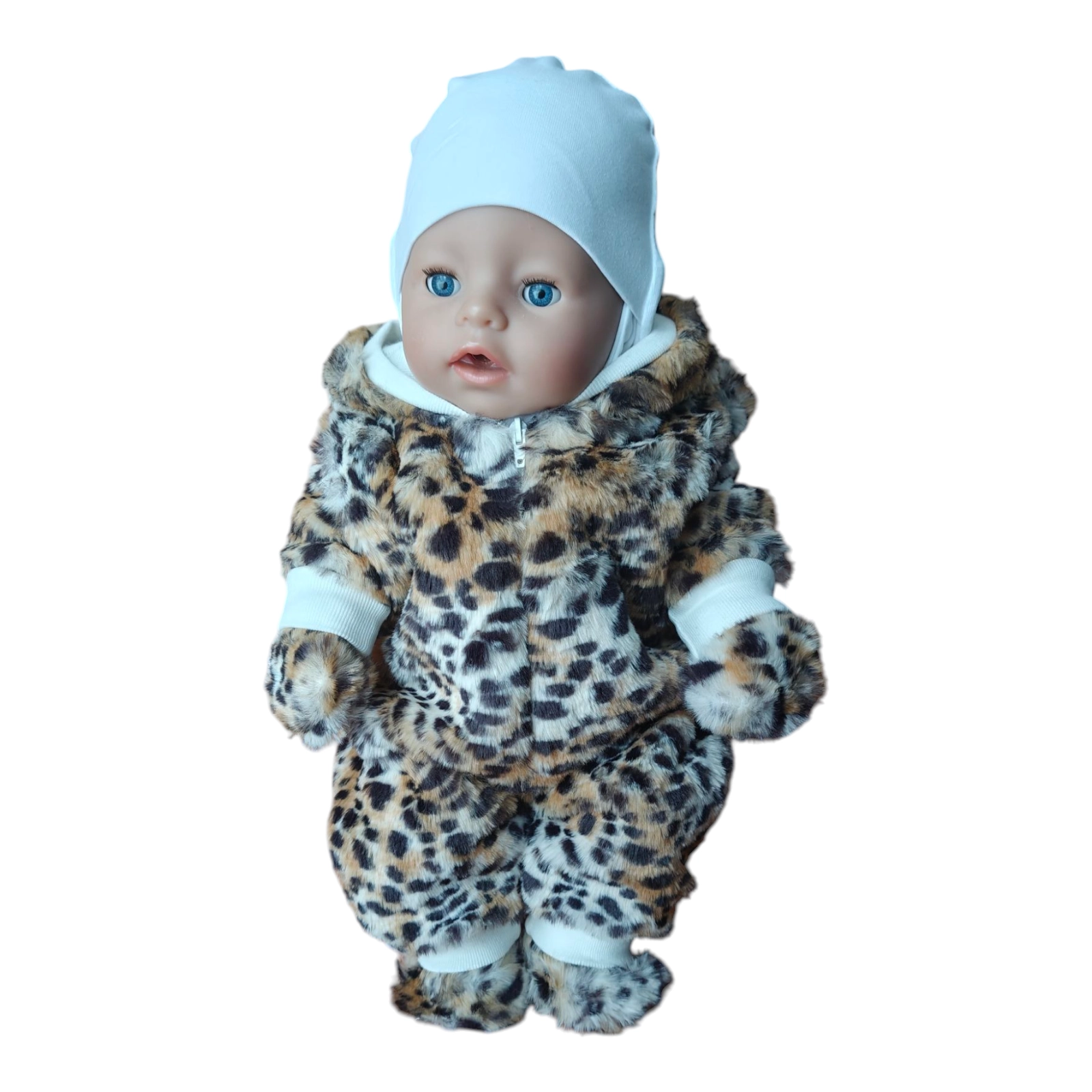 Kombekas, kindad ja papud nukule leopardi mõmmik (nukuriided)