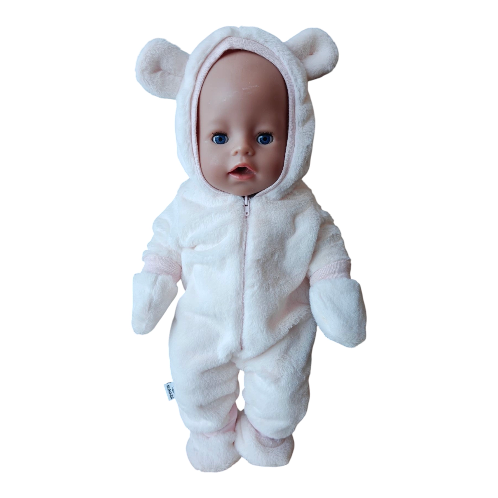 Kombekas, kindad ja papud nukule heleroosa mõmmik (nukuriided)